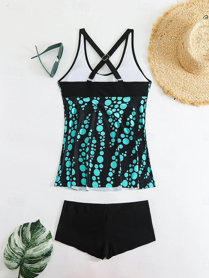 Jade - Set tankini con motivo a bolle che copre la pancia