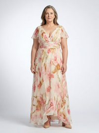 Elara | Vestito Maxi Floreale a Manica Corta con Scollatura a V