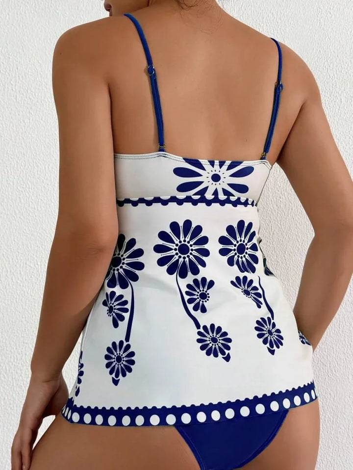 Margarita - Set Tankini con Motivo Floreale e Copertura per la Pancia