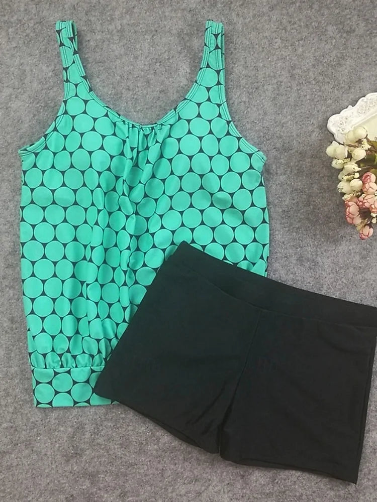 Punto - Set di tankini con pois che copre la pancia con pantaloni da bagno