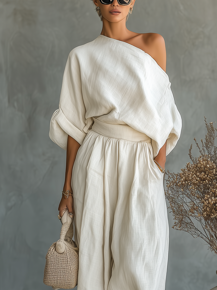 Lisa | Completo Top Morbido Off-Shoulder e Pantaloni Tapered