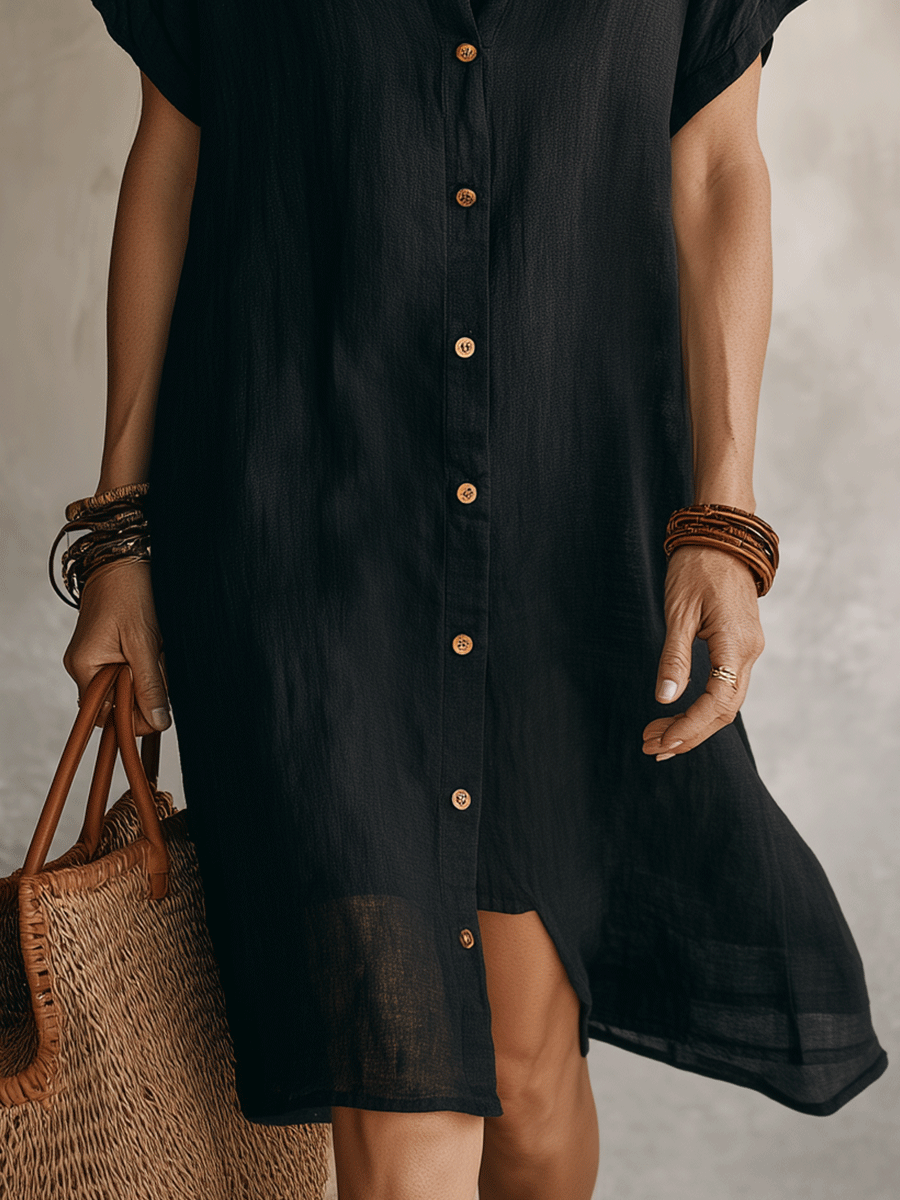 Moderna Boho Senza Sforzo Abito Midi Nero Relaxed