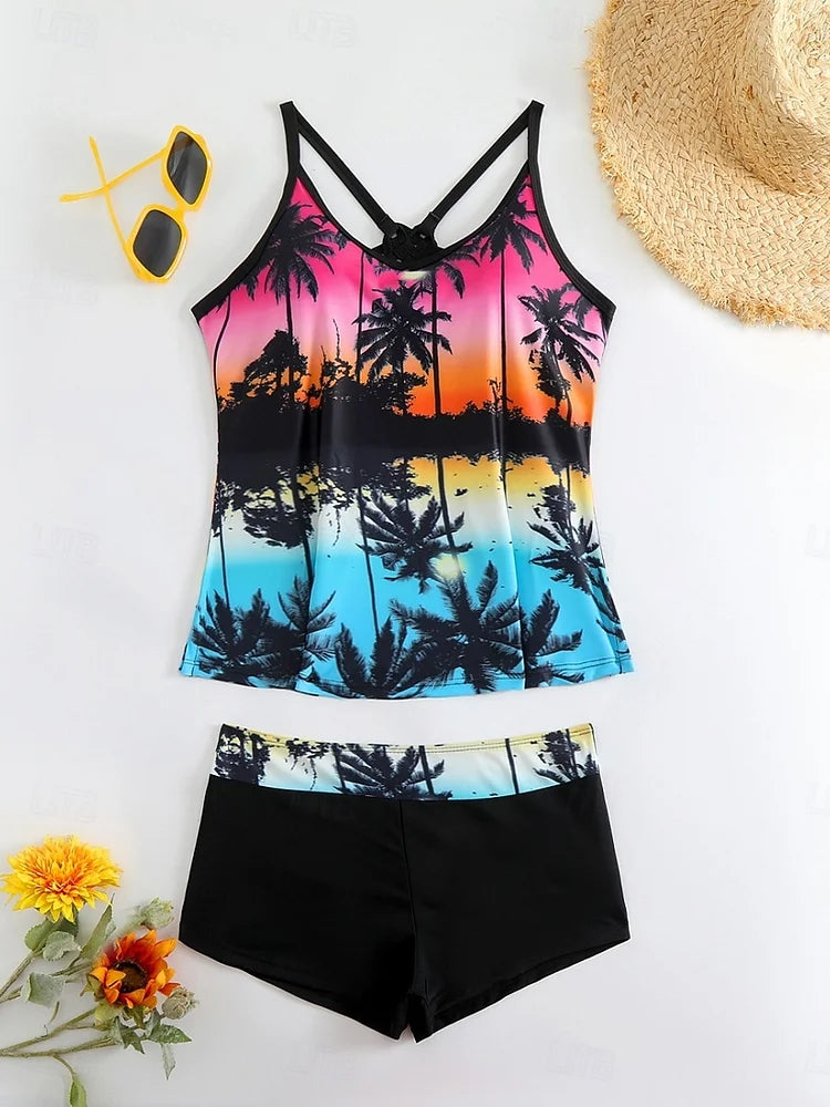 L'Avana - Set Tankini con stampa tropicale e costume da bagno