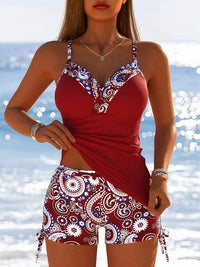 Escarlata - Set tankini in cashmere che copre la pancia con pantaloni corti