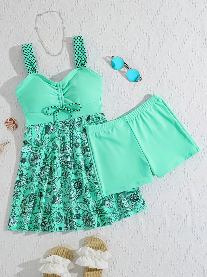 Menta - Costume da Bagno Floreale che Copre la Pancia