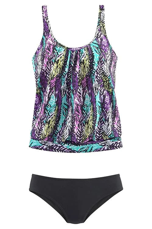 Penacho - Set Tankini con Motivo di Piume che Copre la Pancia