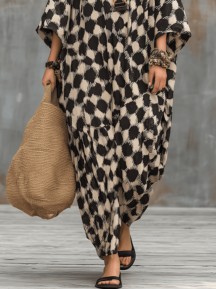 Kaftano Maxi a Pois in Stile Bohemien Relaxed Fit