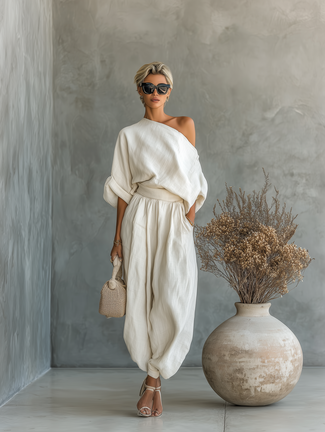 Elara | Completo in Lino con Spalle Scoperte Elegante