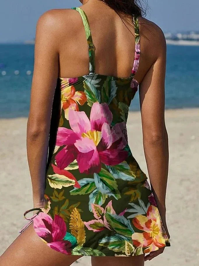 Fiesta – Tankini grafico floreale con short, effetto ventre piatto