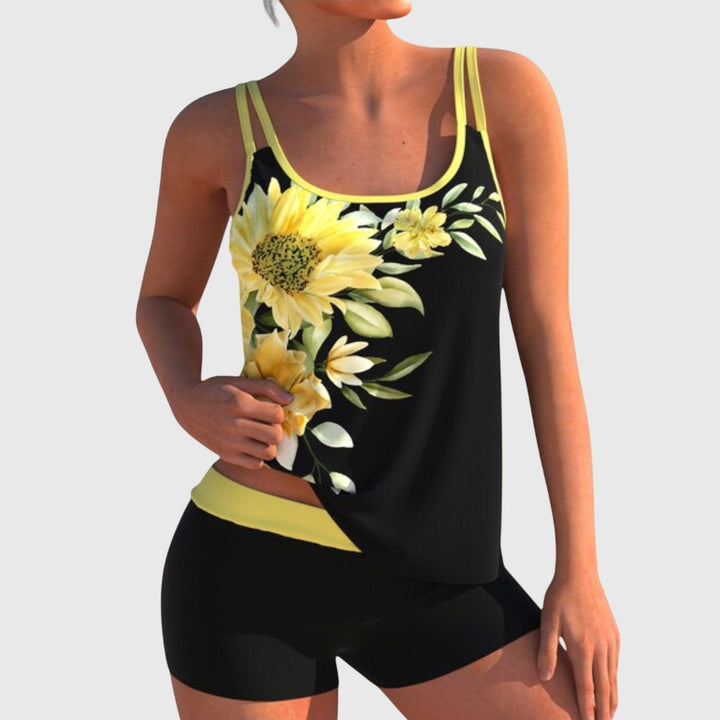 Flor – Tankini floreale con short, effetto ventre piatto