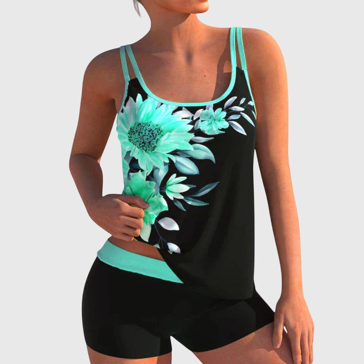 Flor – Tankini floreale con short, effetto ventre piatto