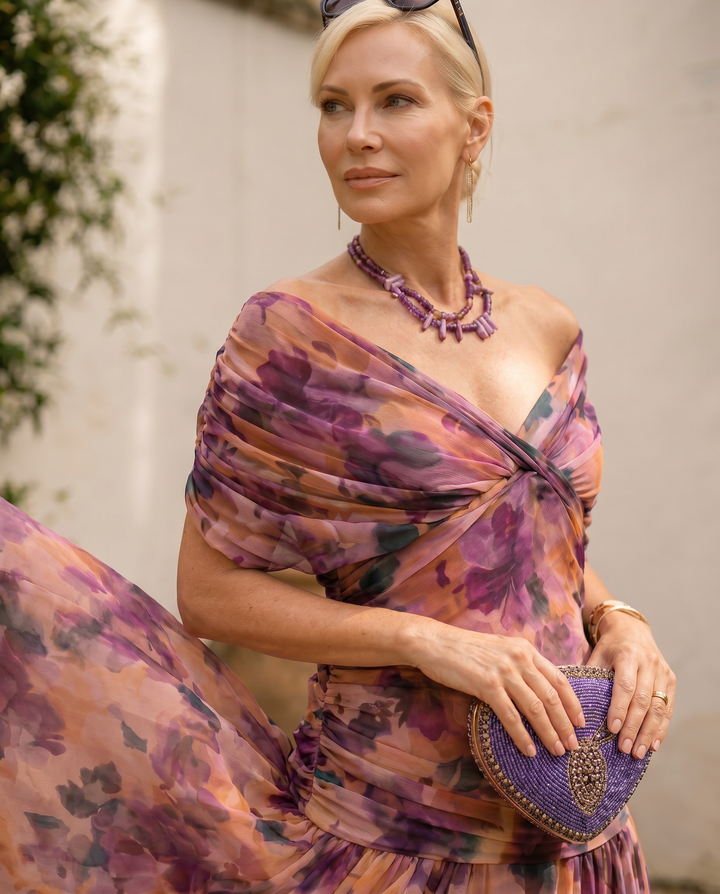 Abito maxi elegante per festa con scollatura a cuore