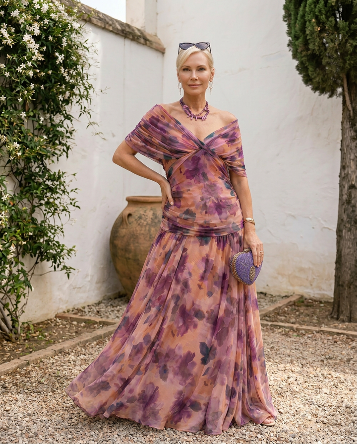 Abito maxi elegante per festa con scollatura a cuore