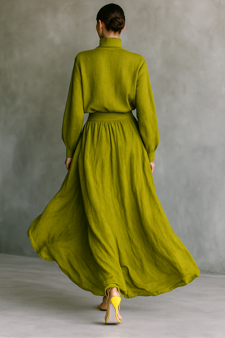 Completo da donna verde in misto cotone e lino