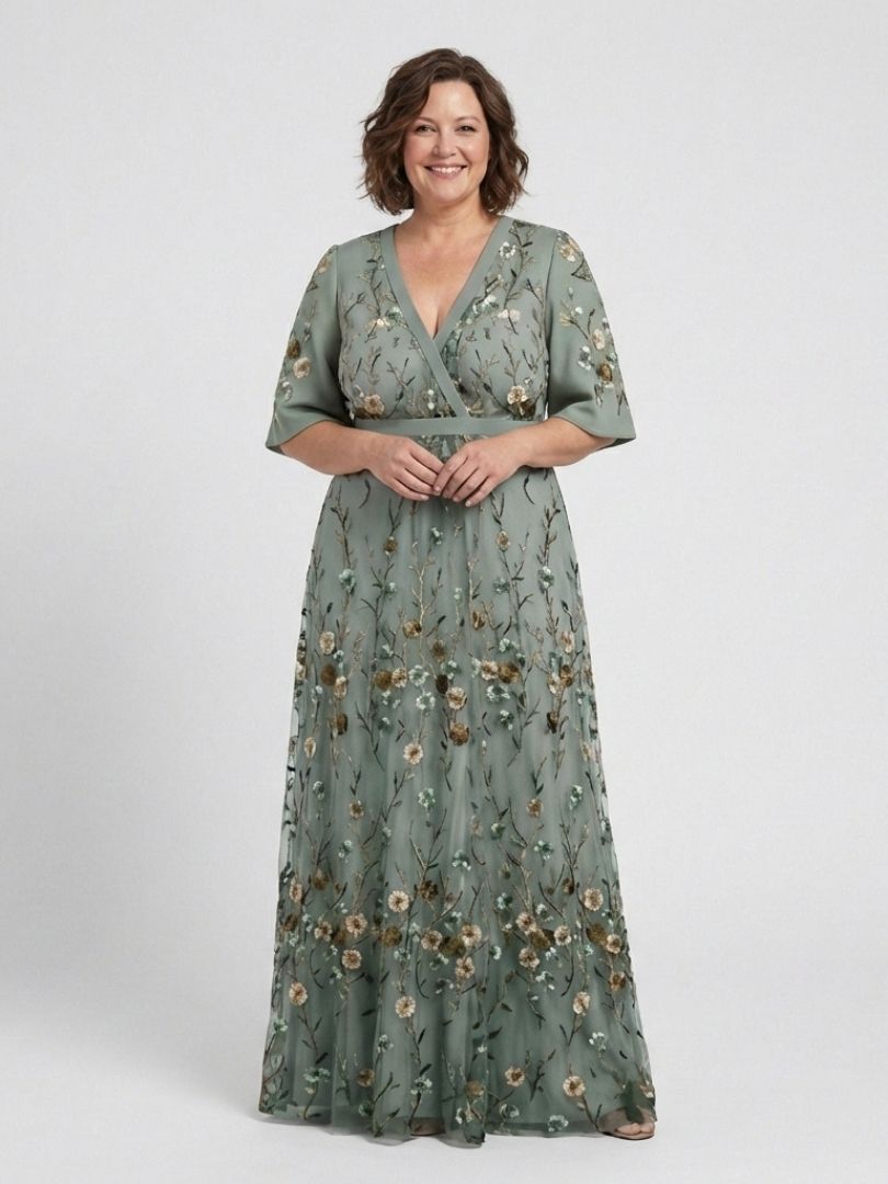 Élodie – Vestito lungo con fiori e scollo a V