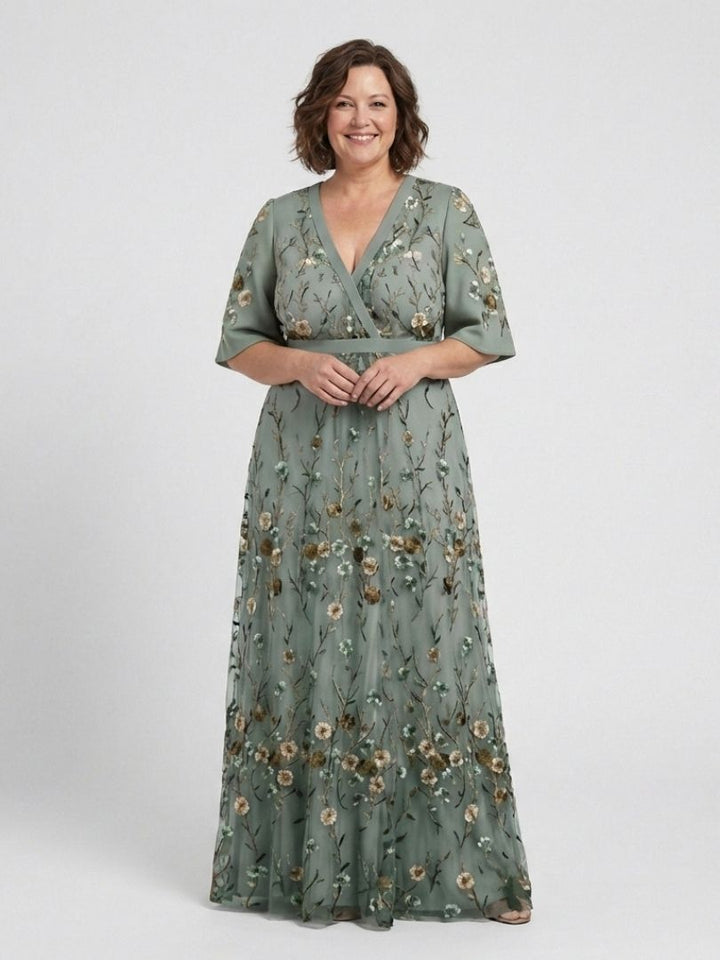 Élodie – Vestito lungo con fiori e scollo a V