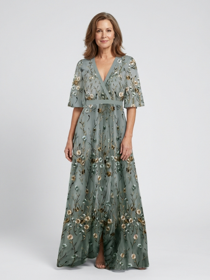 Élodie – Vestito lungo floreale con scollo a V