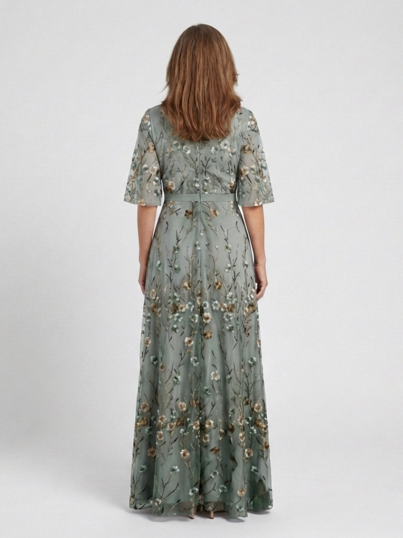 Élodie – Vestito lungo con fiori e scollo a V