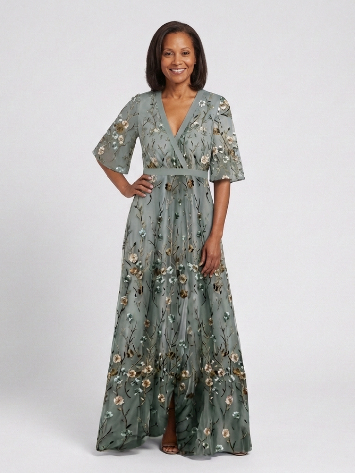 Élodie – Vestito lungo floreale con scollo a V