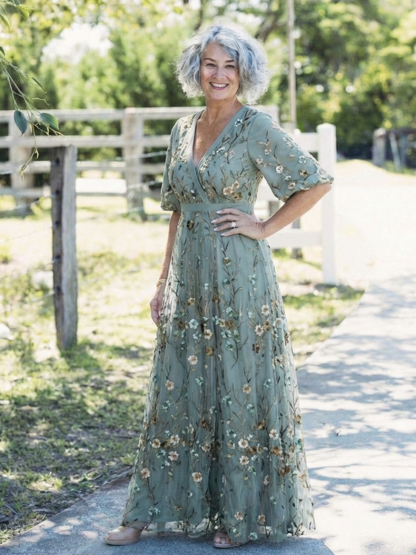 Élodie – Vestito lungo floreale con scollo a V