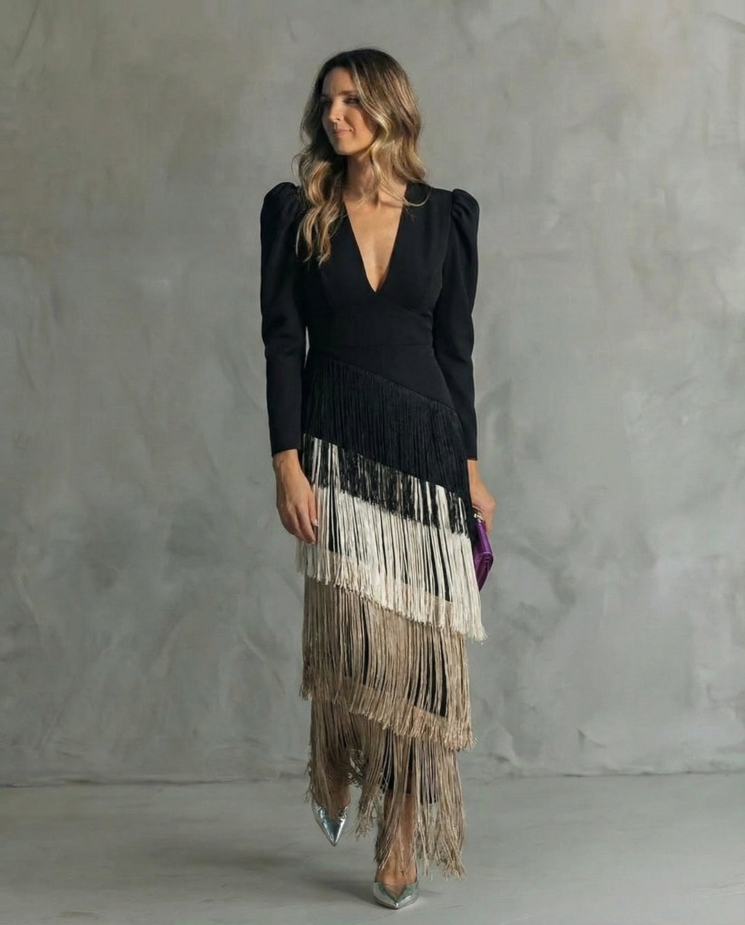 Clara™ | Elegante Vestito Midi con Maniche Frangiate