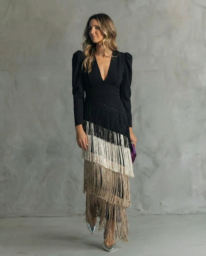 Clara™ | Elegante Vestito Midi con Maniche Frangiate