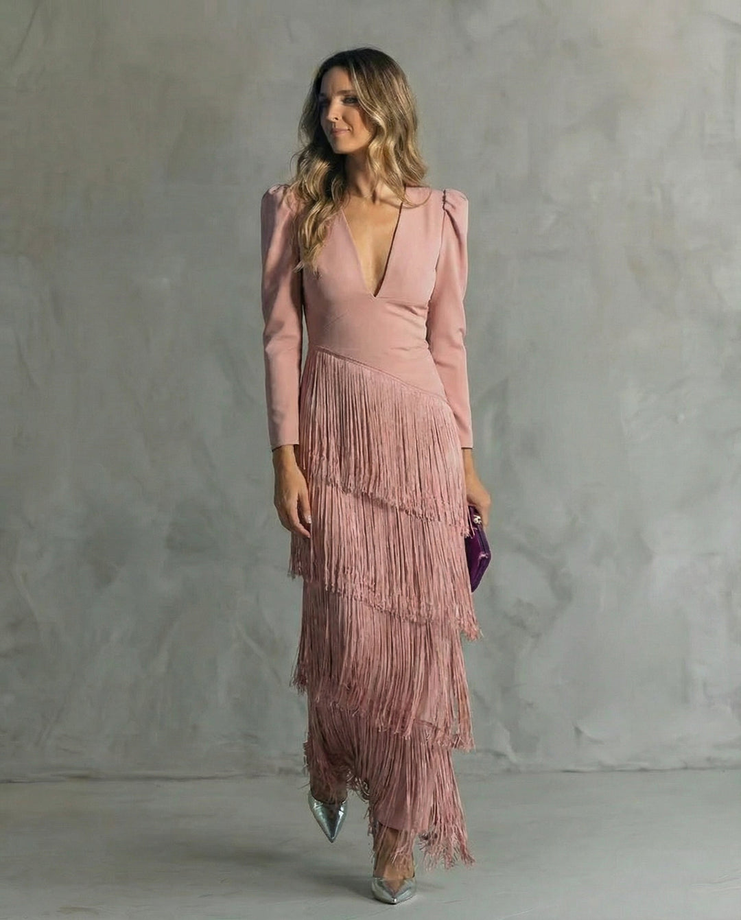 Clara™ | Elegante Vestito Midi con Maniche Frangiate