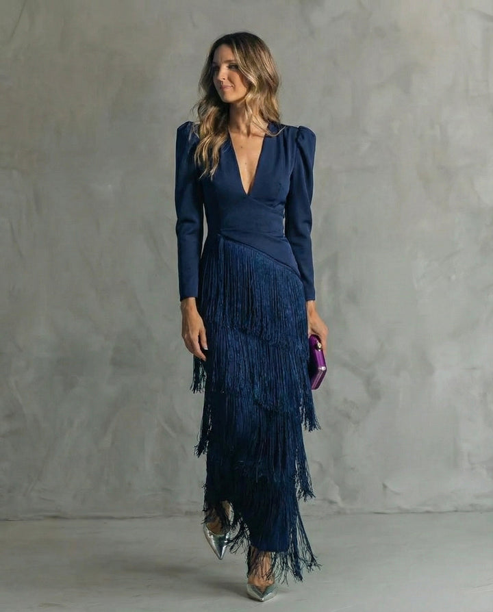 Clara™ | Elegante Vestito Midi con Maniche Frangiate