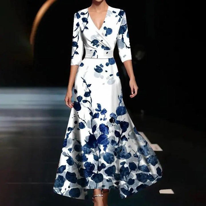 Margaret | Abito Maxi a Manica Tre Quarti con Stampa Floreale