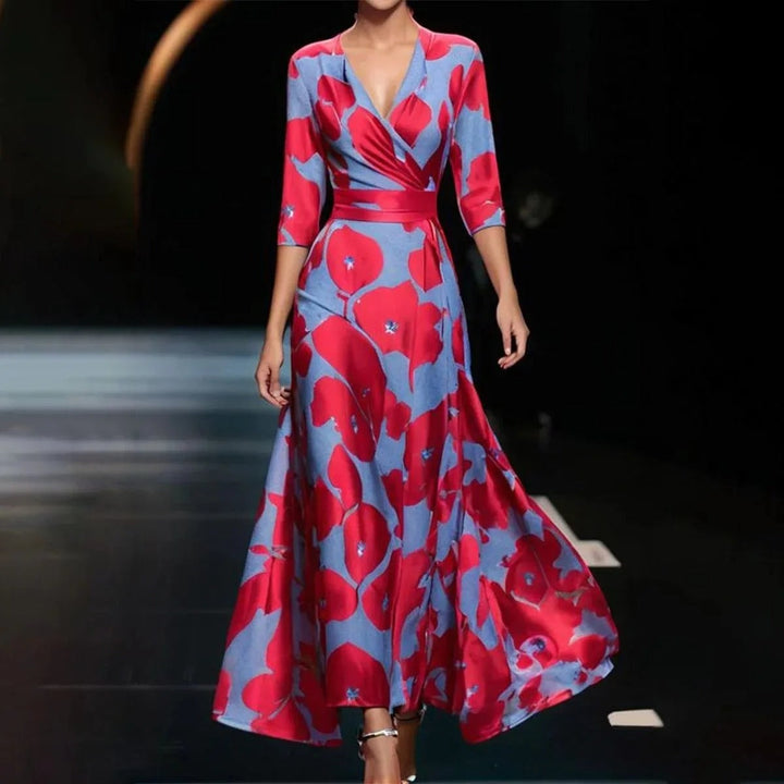 Margaret | Abito Maxi a Manica Tre Quarti con Stampa Floreale
