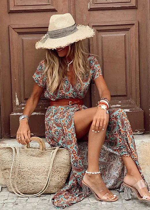 Justine™ – Vestito lungo bohemien fluido con cintura