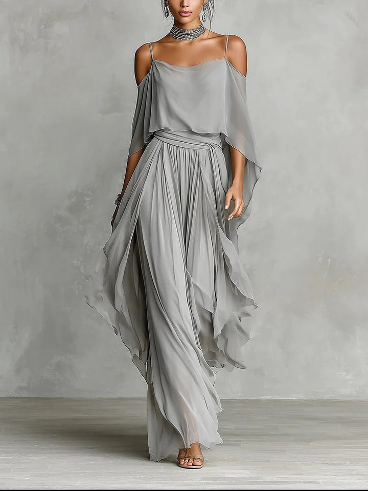 Isabela | Completo Fluido Grigio Elegante Top con Spalline & Pantaloni Leggeri