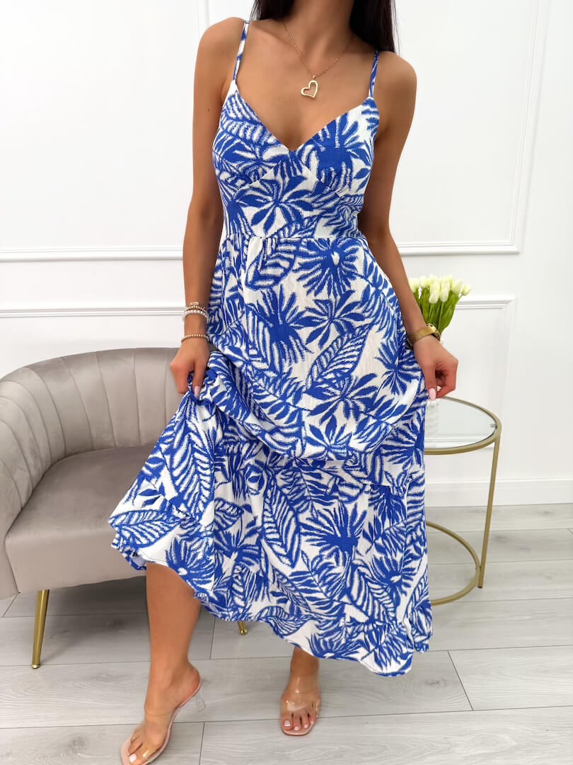 Abito Strappy con Motivo Cobalto