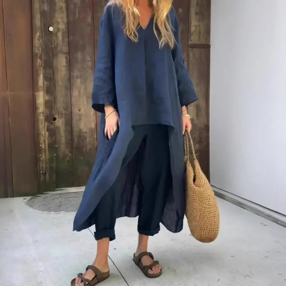 Lucía | Completo di Gilet Lungo Relax e Pantaloni a Gamba Larga