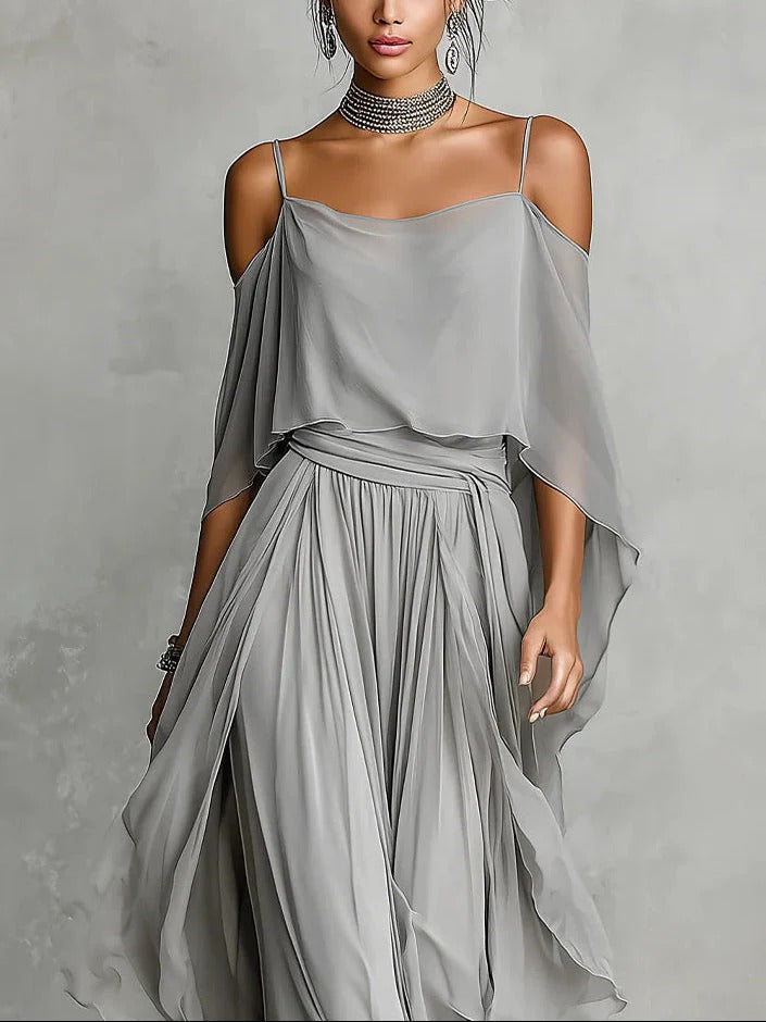 Isabela | Completo Fluido Grigio Elegante Top con Spalline & Pantaloni Leggeri