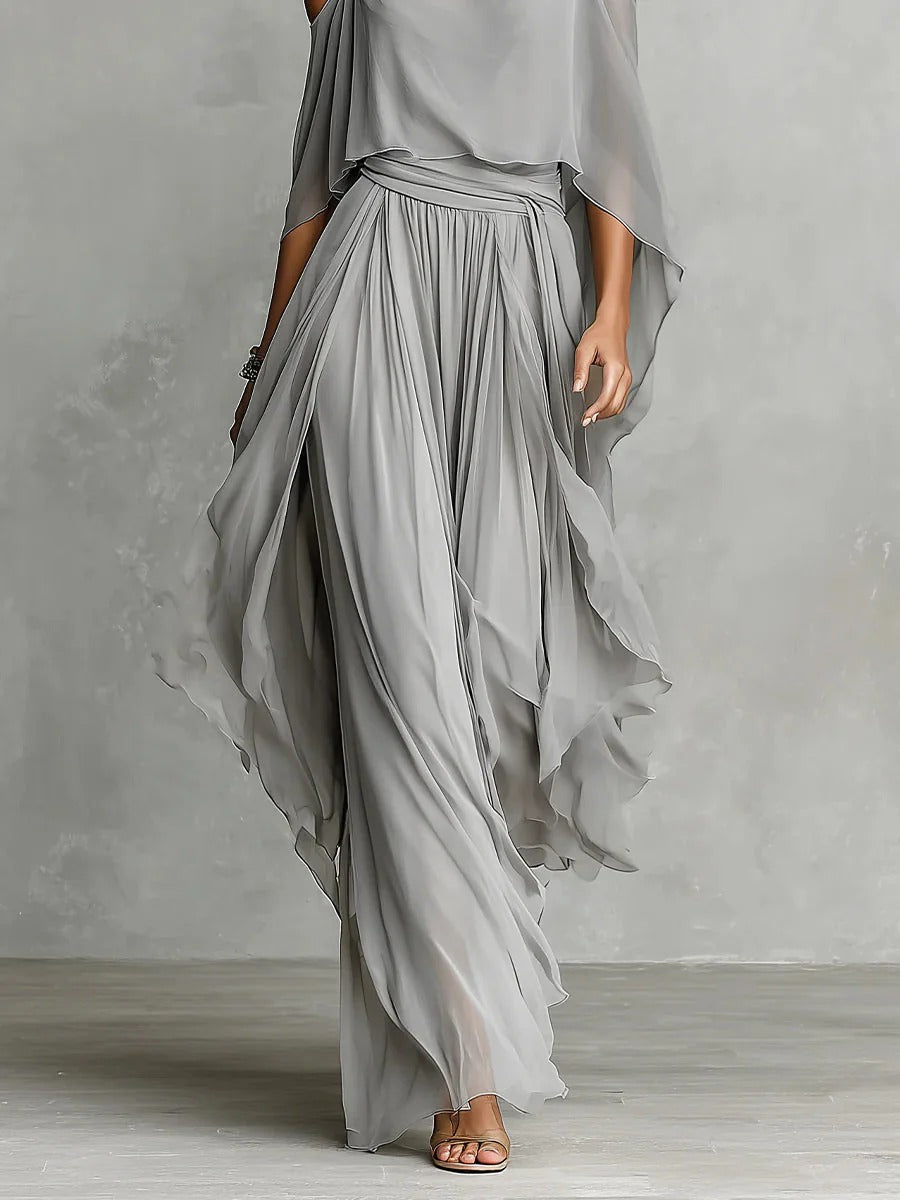Isabela | Completo Fluido Grigio Elegante Top con Spalline & Pantaloni Leggeri