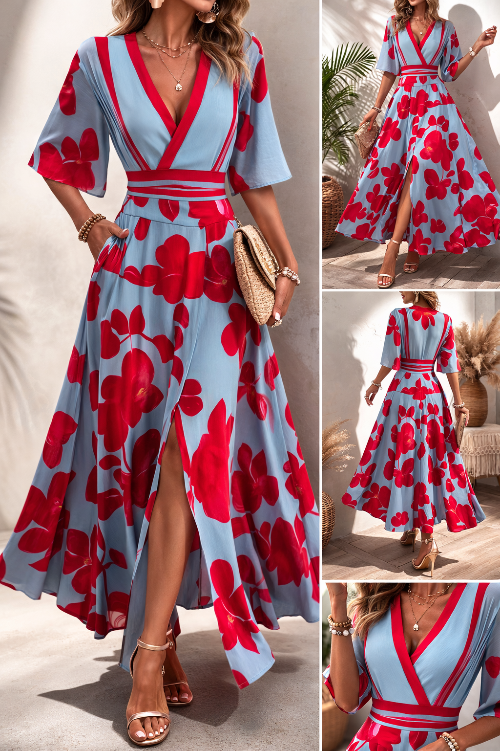 Noelle | Vestito Primaverile Floreale con Scollatura a V