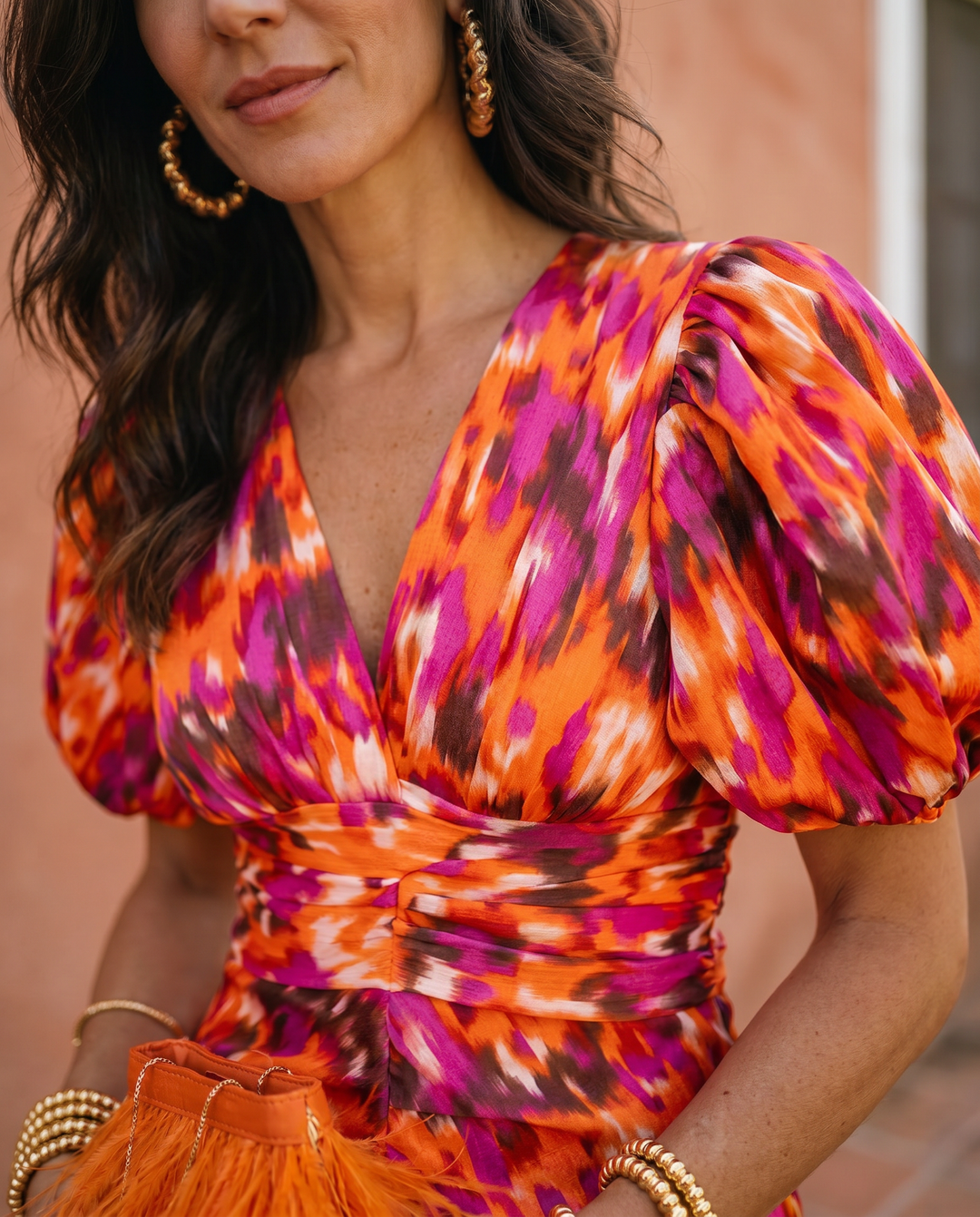 Carla | Vestito Midi Stampato con Maniche Gonfie