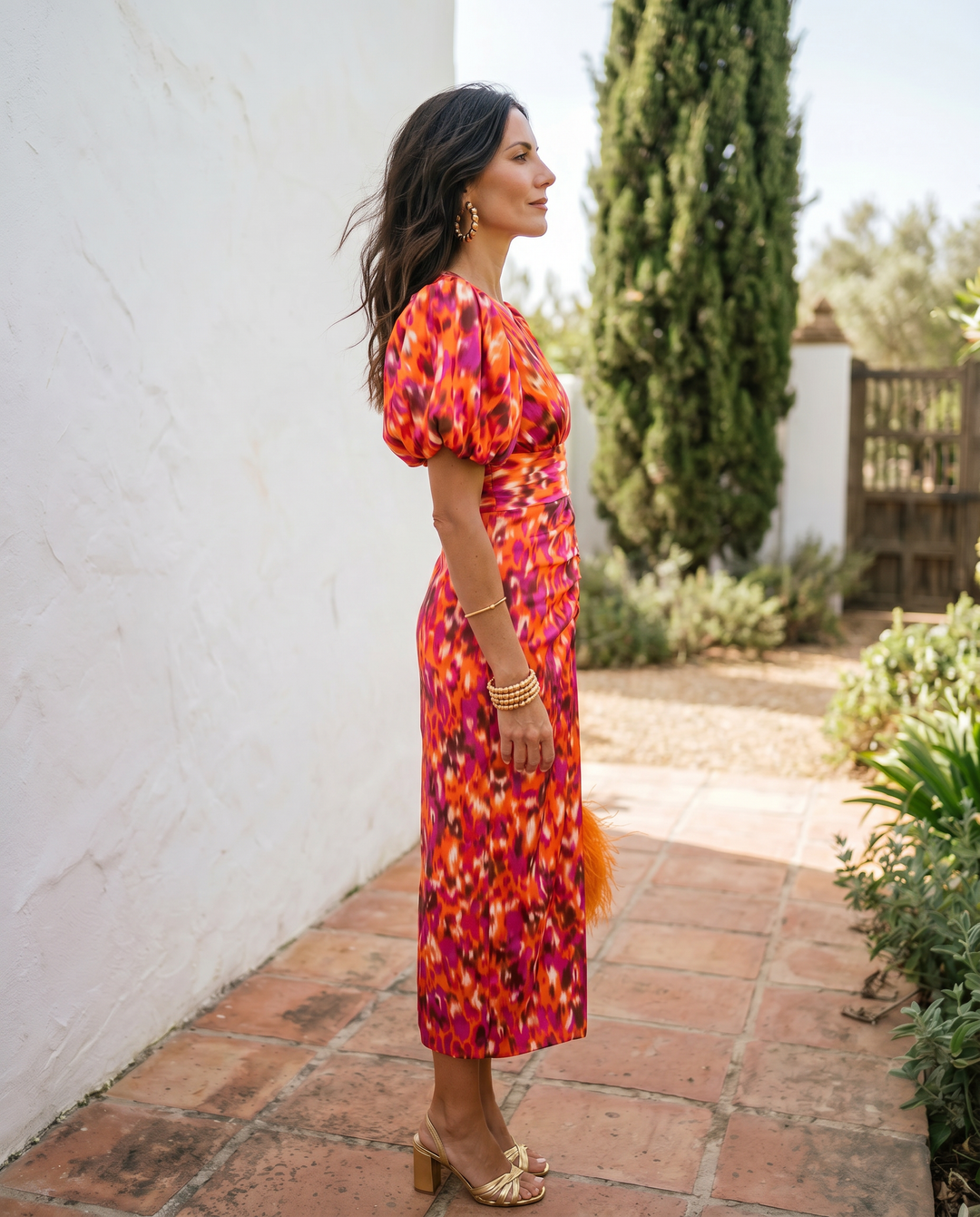 Carla | Vestito Midi Stampato con Maniche Gonfie