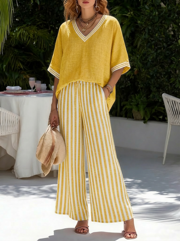 Amélia | Completo Rigato in Lino e Cotone Elegante e Casual
