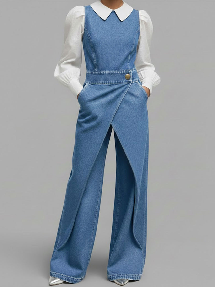 Chloé | Salopette in Denim Senza Maniche Taglio Largo