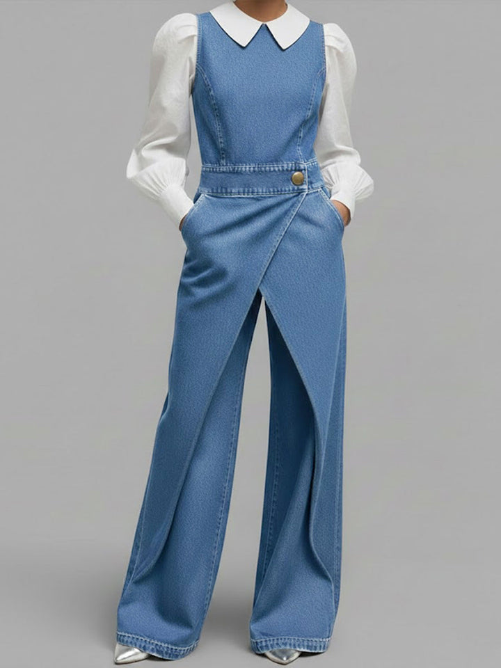 Chloé | Salopette in Denim Senza Maniche Taglio Largo