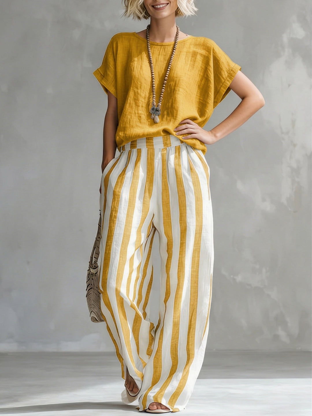 Sienna | Completo Due Pezzi Ampio in Cotone e Lino a Righe