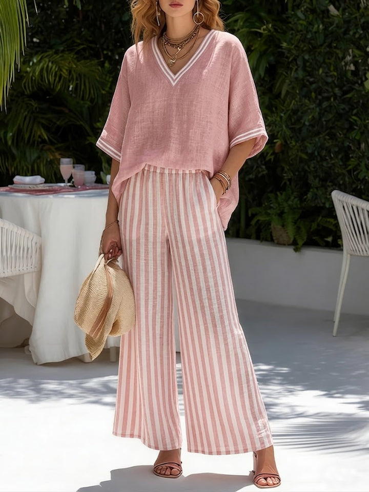 Amélia | Completo Rigato in Lino e Cotone Elegante e Casual