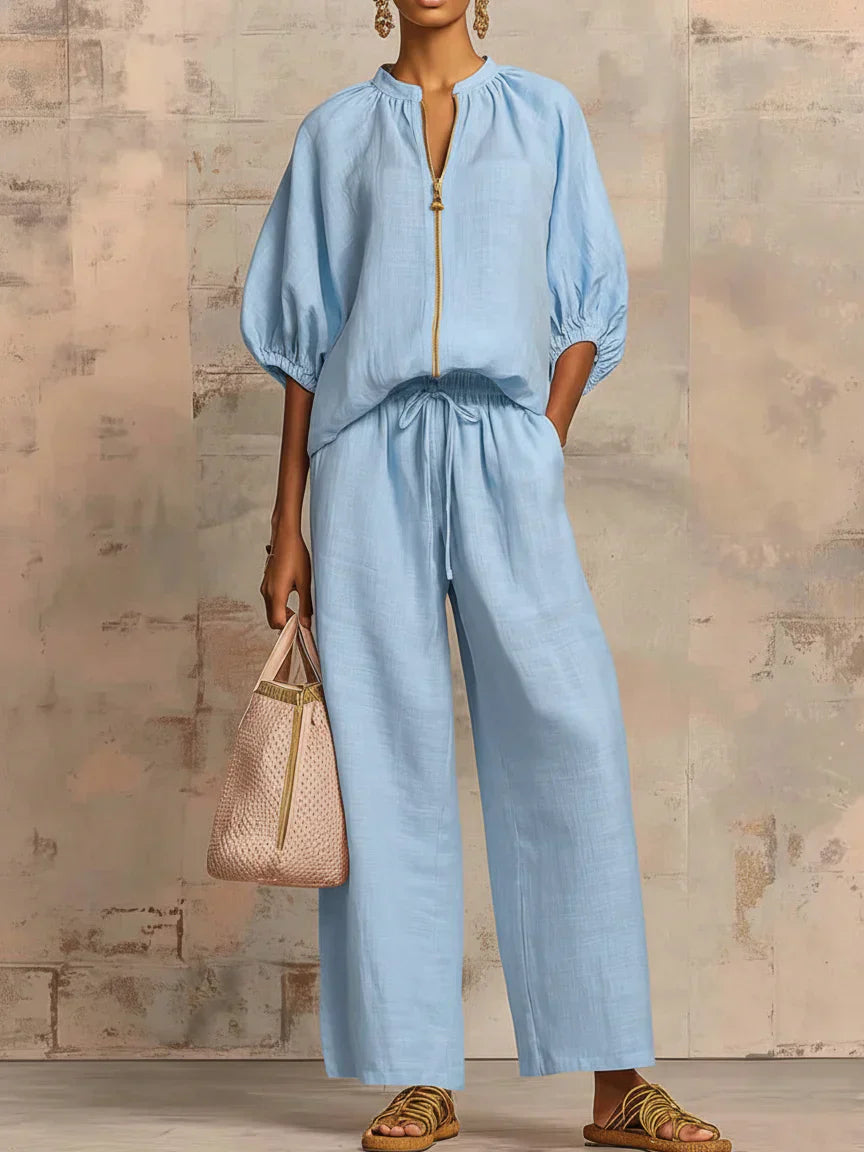 Alba | Completo Camicia a Bottoni Relax e Pantaloni a Gamba Larga