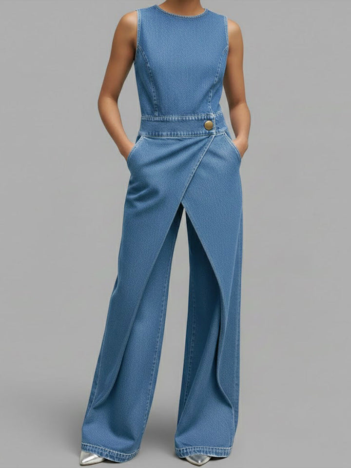 Chloé | Salopette in Denim Senza Maniche Taglio Largo