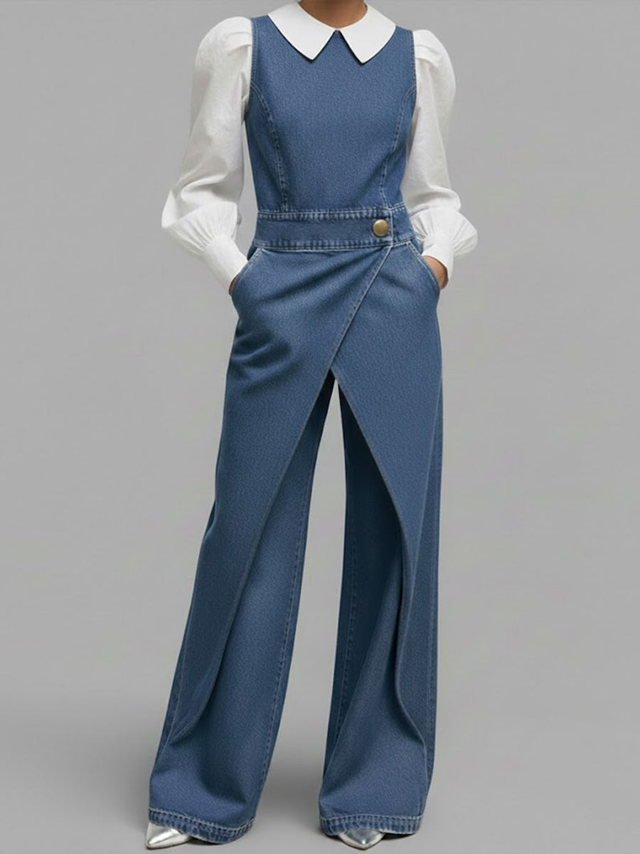 Chloé | Salopette in Denim Senza Maniche Taglio Largo