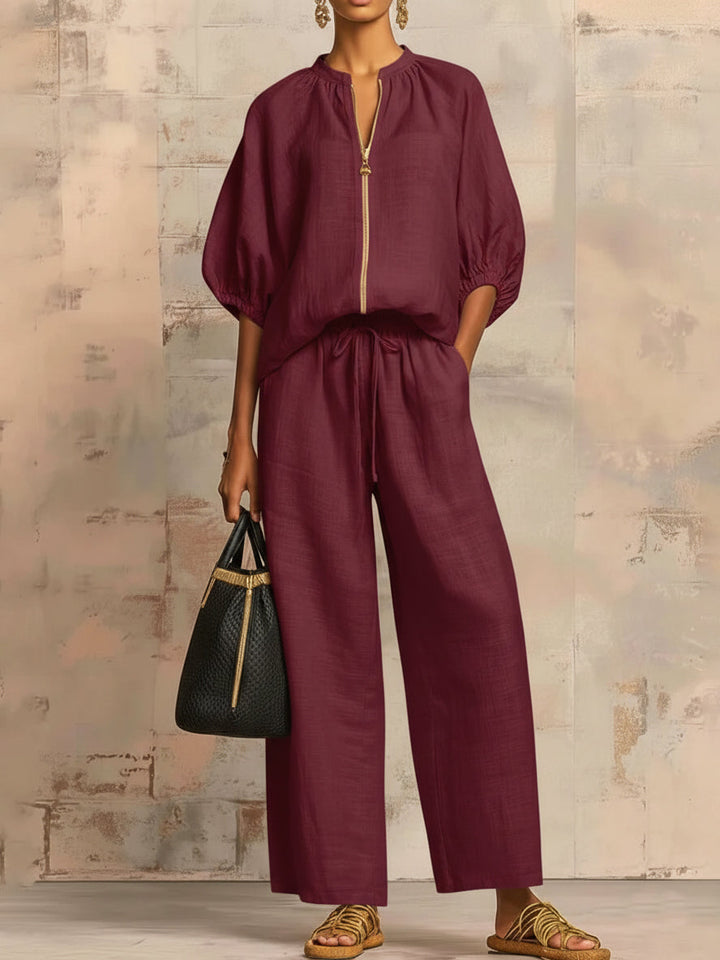 Léonie | Completo Elegante a Due Pezzi in Cotone e Lino