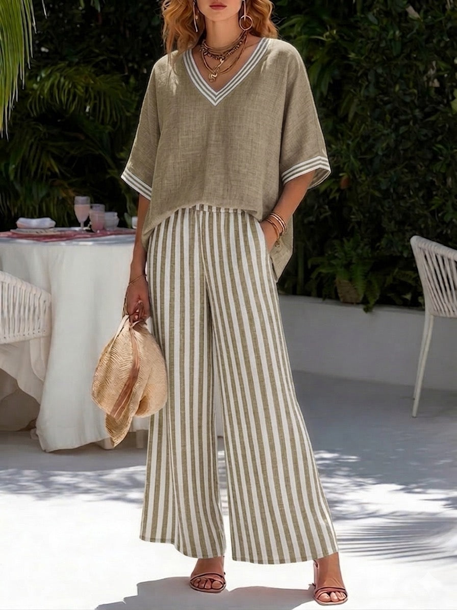 Amélia | Completo Rigato in Lino e Cotone Elegante e Casual