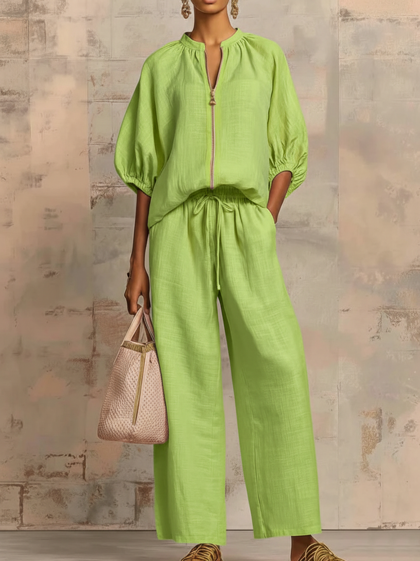 Léonie | Completo Elegante a Due Pezzi in Cotone e Lino